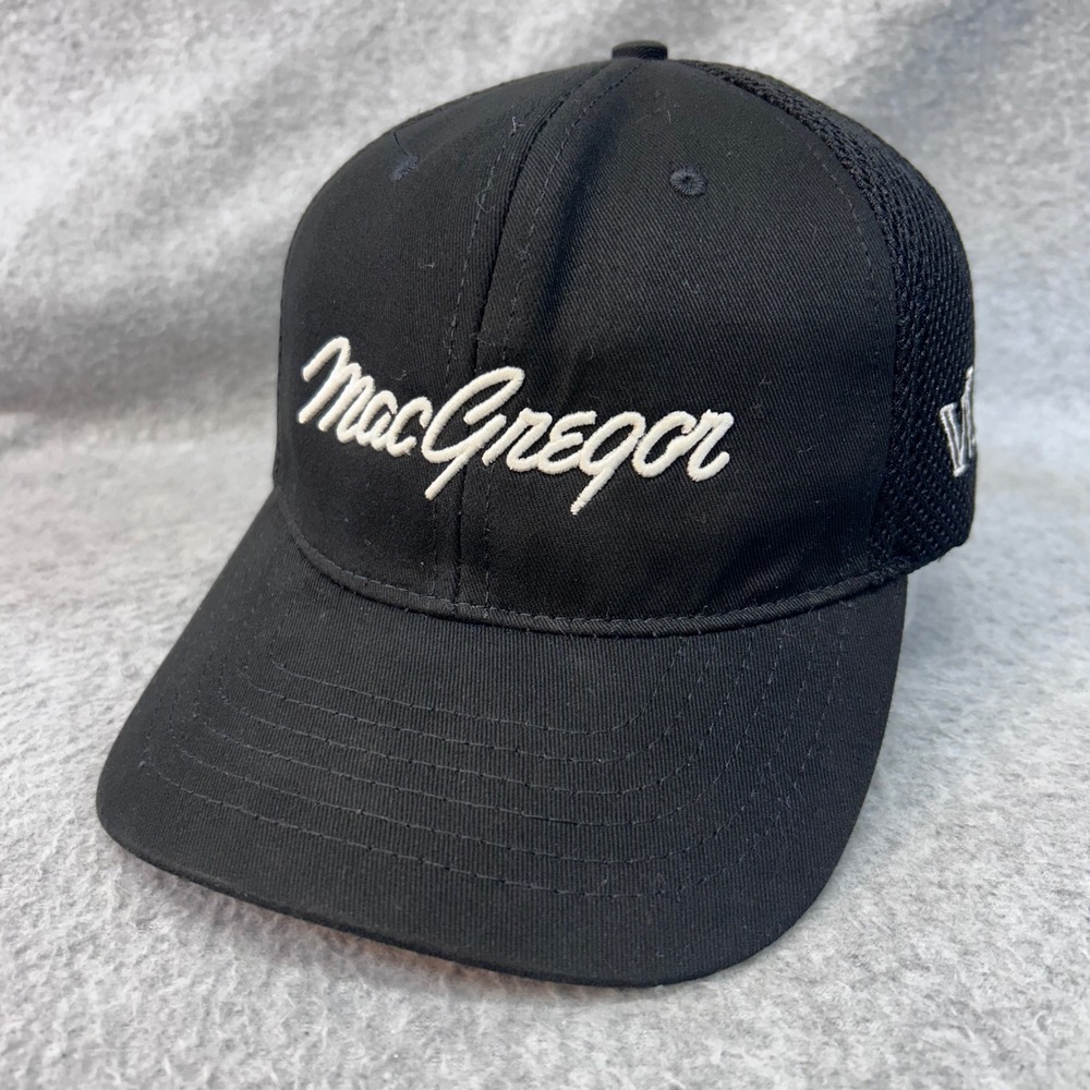 MacGregor VIP Script Logo Mens Black MacGregor Golf Hat Mesh Back Stretch S/M